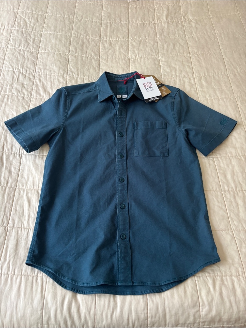 Topo Designs Men’s Short Sleeve Button-Up Shirt — Teal Blue